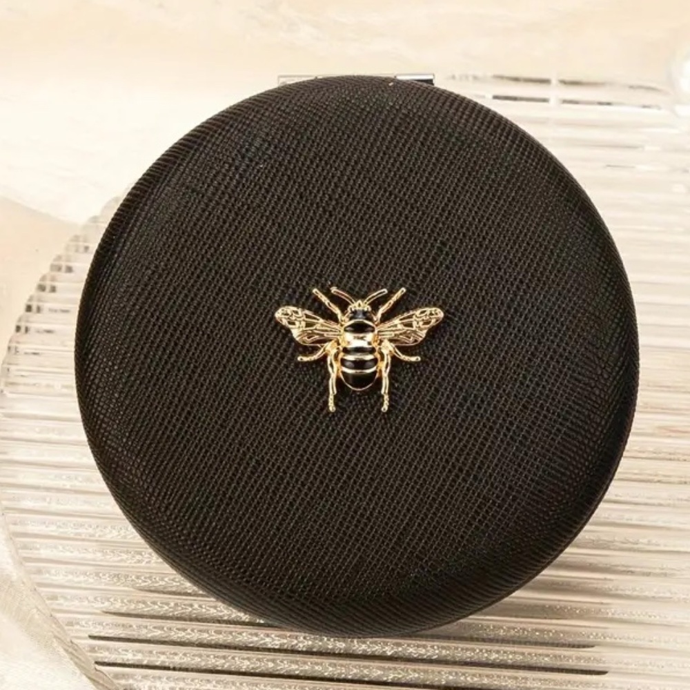 Black Designer bumblebee magnifying mirror compact NWT